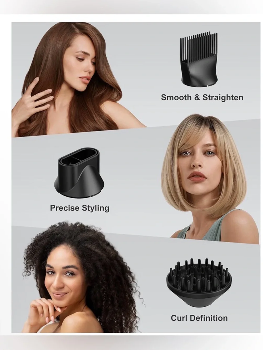 Hair Dryer with Comb, 1800W Blow Dryer with Diffuser for Curly Hair, Plasma Ioni